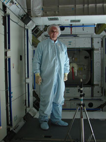 Dr. Stramler working in one of the Space Station elements which is now in orbit.